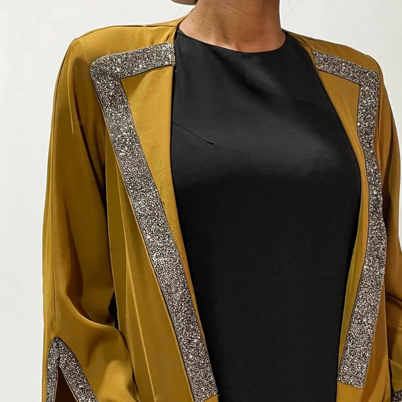 Muslim Fashion Women's Outer Wear Solid Color Hot Diamond Cuff Slit A-line Long Skirt Abaya Dubai Islamic Clothing for Women New