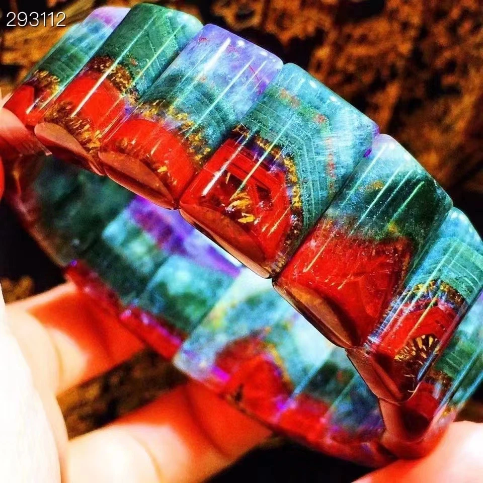 

Natural Purple Cacoxenite Auralite 23 Gold Rutilated Quartz Bracelet 20x9.7x6.5mm Rectangle Beads Bangle Women Men AAAAA