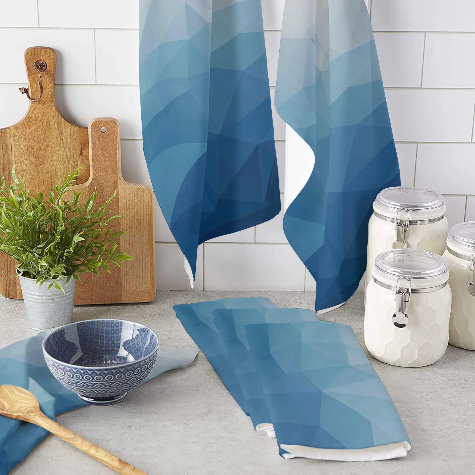 

Triangle Blue Gradient Kitchen Towel Bathroom Hand Towel Kitchen Dishcloth Water Absorption Household Cleaning Cloth