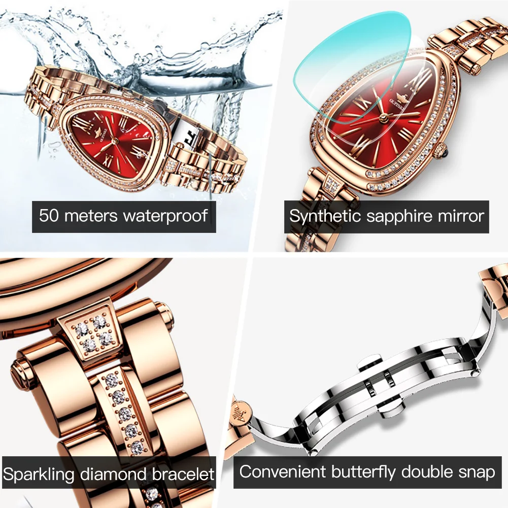 OUPINKE New Luxury Women's Wristwatch Waterproof Sapphire Diamond Stainless Steel Mechanical Women Watches Necklace Bracelet Set enlarge