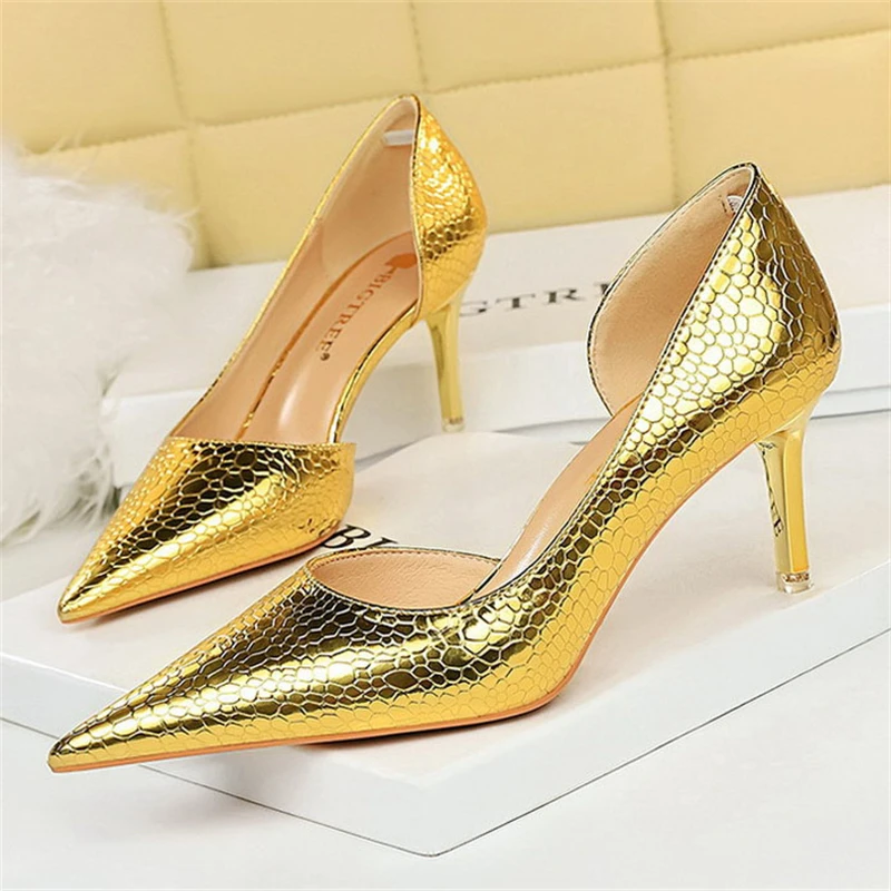 

Летние сандалии BIGTREE 2023, новый дизайн, женские туфли-лодочки, туфли-лодочки на шпильке, золотые, серебряные, на высоком каблуке, модная обувь ...