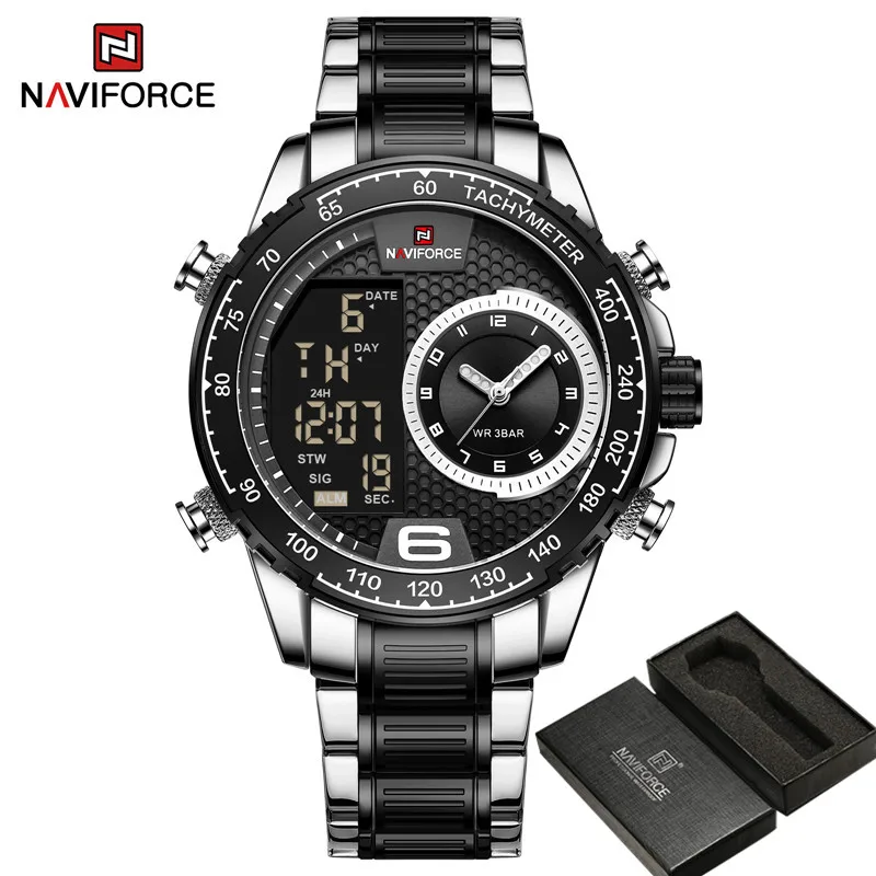 Часы наручные NAVIFORCE Мужские кварцевые брендовые роскошные Цифровые спортивные в