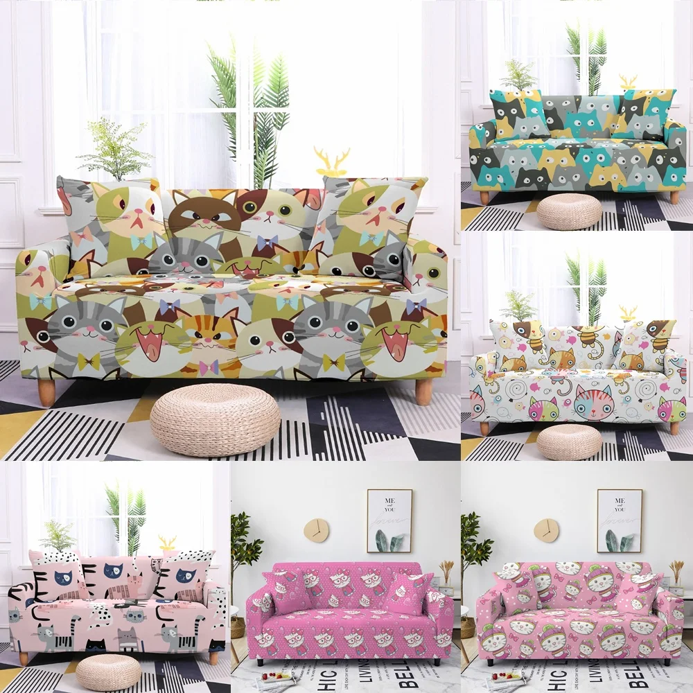 

Cute Animal Cartoon Cat Elastic Sofa Covers Living Room Stretch Sofa Slipcovers Sectional Couch Cover L Shape Corner Sofa Cover