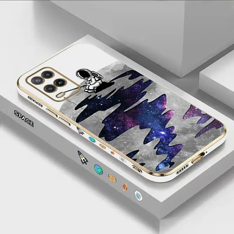 

Fishing Astronauts Luxury Plating Phone Case For Oppo A15 A15K A16 A16K A31 2020 A53 A54 A55 A76 A77 A78 A83 A92 A94 A95 Cover