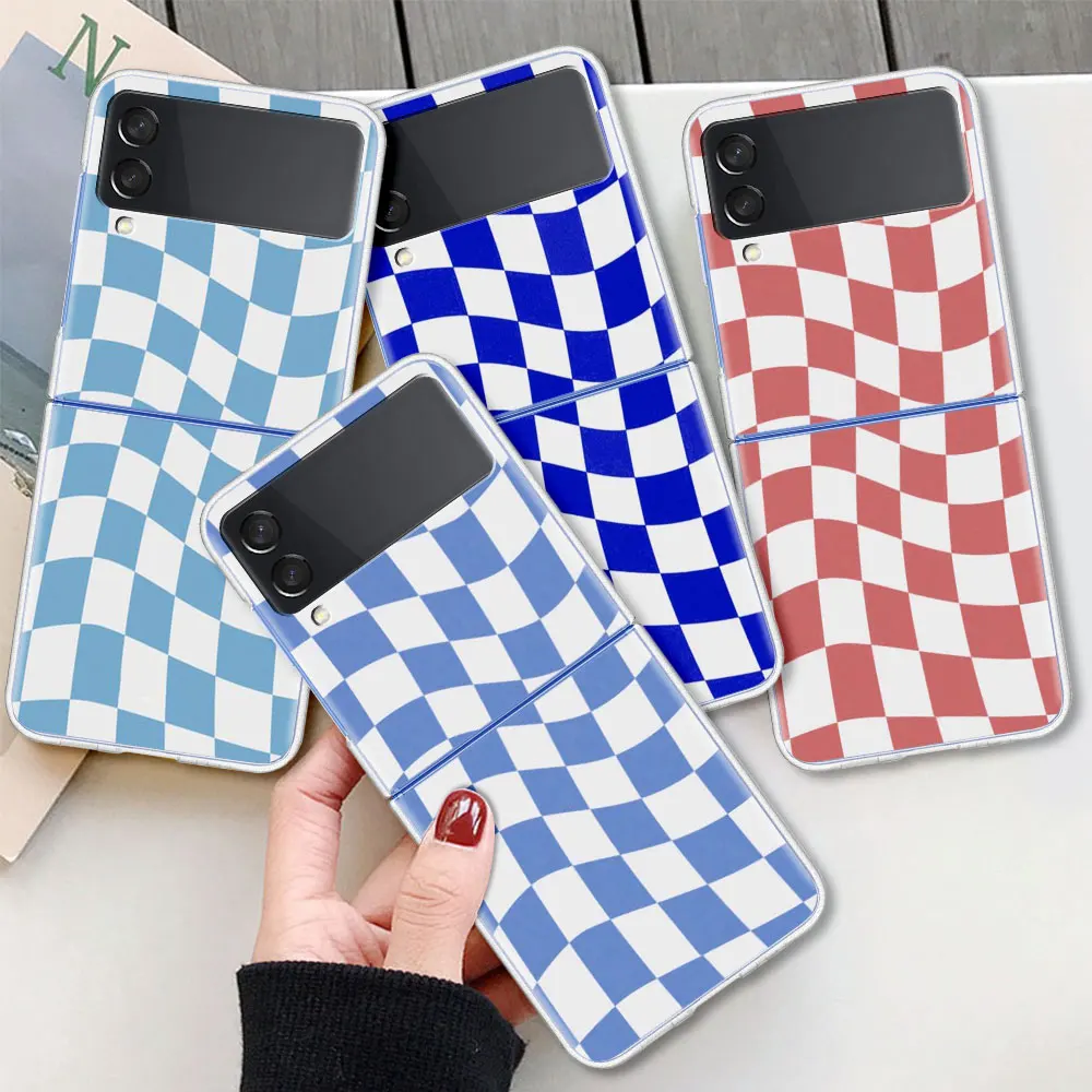

Grid Lattice Ins For Samsung Galaxy Z Flip 3 Case Folding anti-fall for Samsung ZFlip3 Z Flip3 5G Transparent Protective Cover