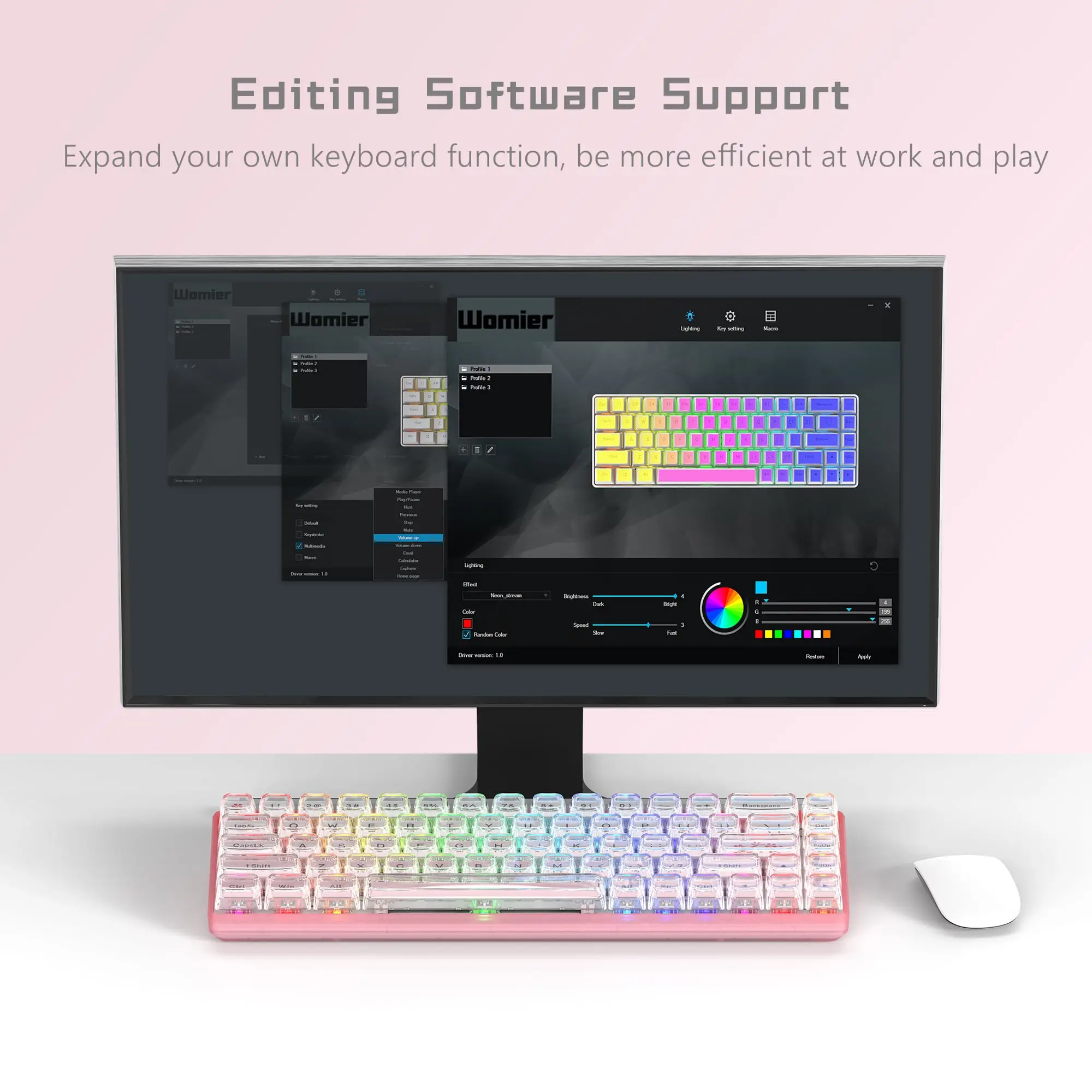 Womier WK68 60% клавиатура с возможностью горячей замены розовая RGB-проводная игровая