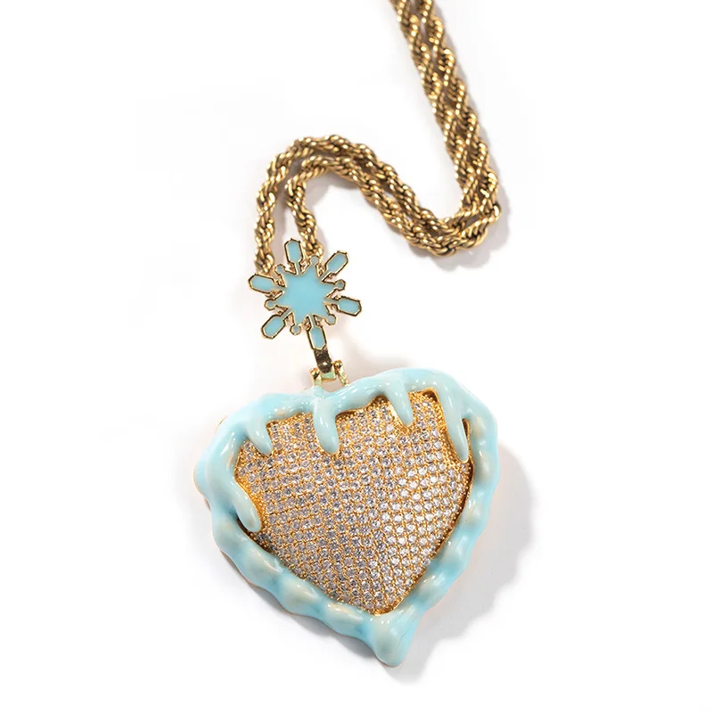 

Ожерелье унисекс в стиле хип-хоп с фианитами, украшенное камнями, сверкающие подвески в форме ледяного огня и сердца, подарок для мужчин и женщин