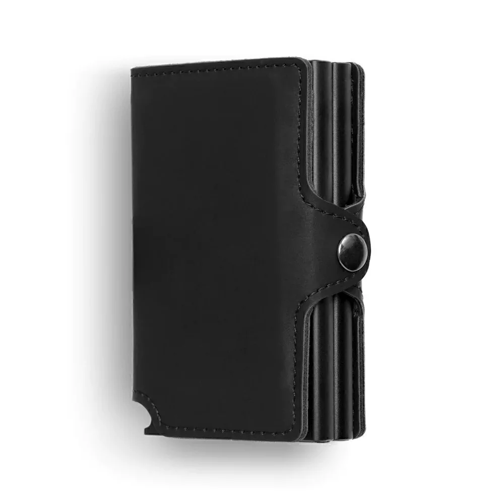 Фото Casekey Anti Rfid двойной автоматический всплывающий мужской кошелек из искусственной кожи с держателем для смарт-карт кошелек двойная алюминиевая коробка Tarjetero Billetera №1