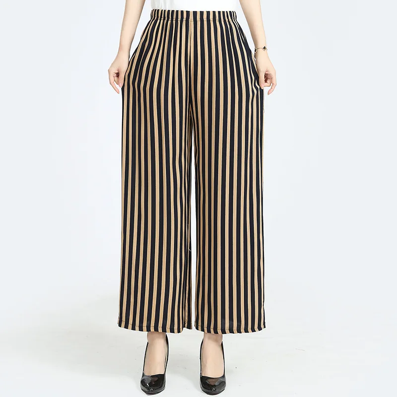 Summer Women's Ankle-Length Pants Thin Wide-Leg Pants Elastic Wide-Leg High Waist Casual Loose Trousers Trousers Holiday Wear
