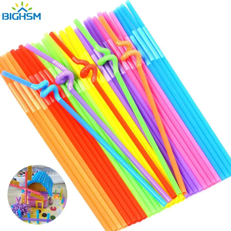 

100Pcs Plastic Bendable Drinking Straws Disposable Beverage Straws Wedding Decor Mixed Colors Cocktail Rietjes Party Supplies