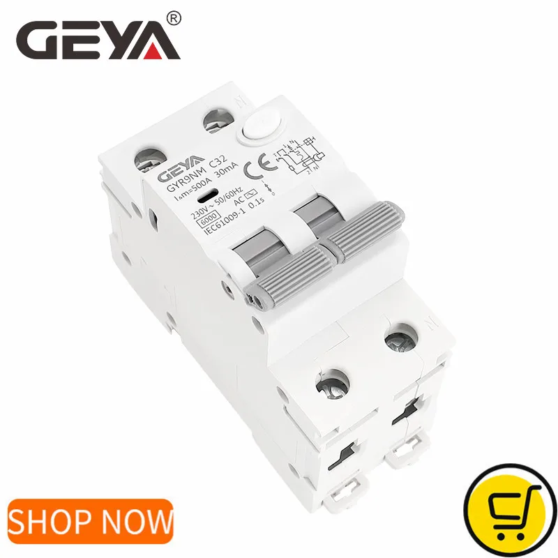 Interruptor Atual Residual de Geya Gyr9nm 230v 1p Mais n com sobre e Curto Proteção de Vazamento de Corrente Rcbo Mcb Trilho Din Max 40a