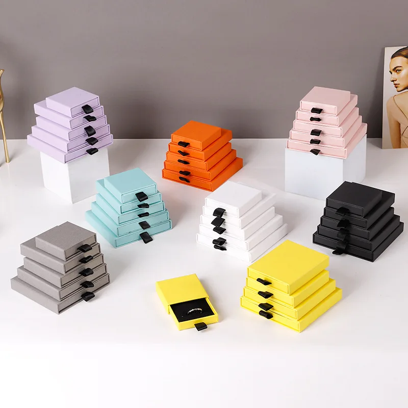 10Pcs 1.7Cm Thin Jewelry Packaging Box Multiple Colors Multiple Sizes Drawer Boxes For Ring Earrings Necklace Gift Storage Case