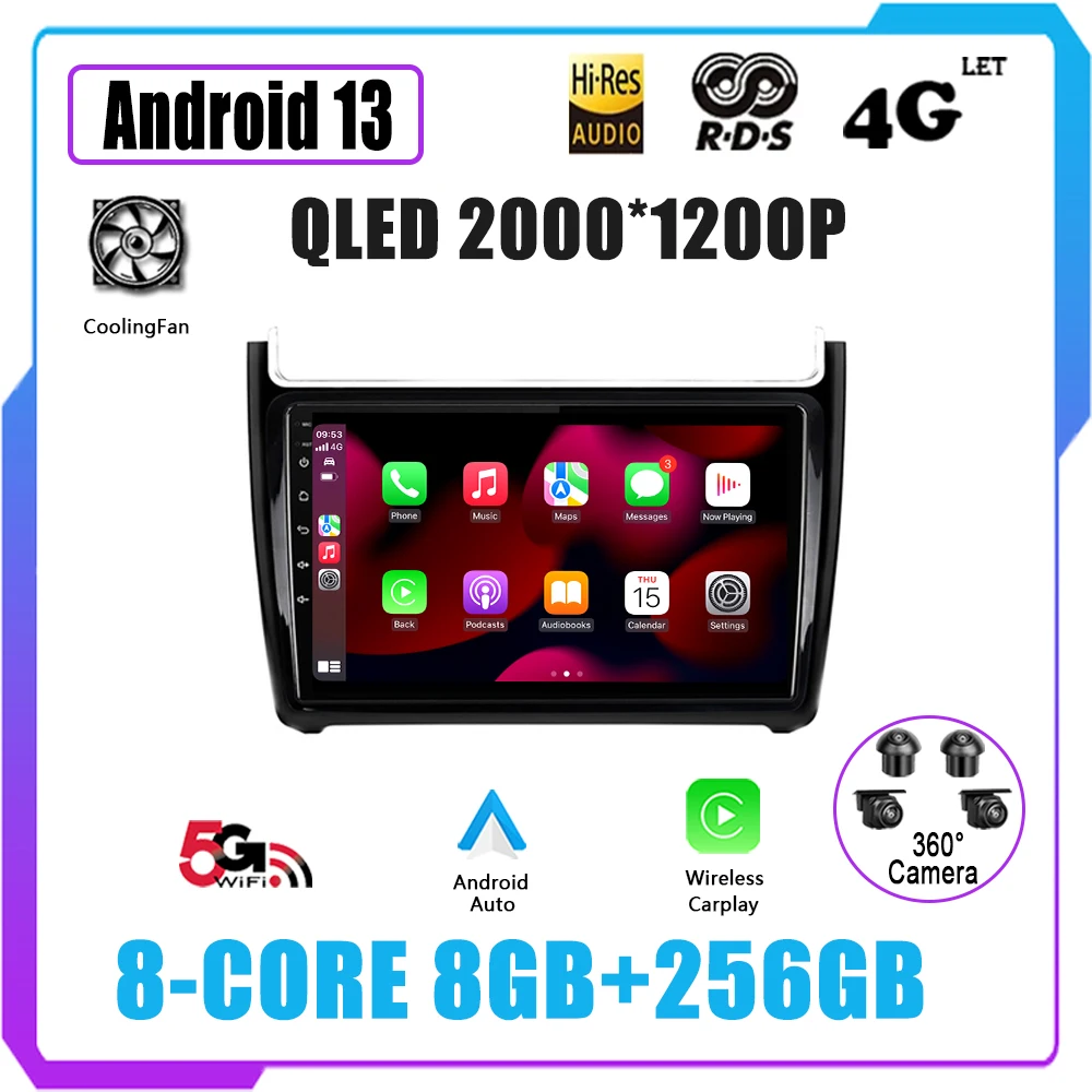 

Автомобиль Volkswagen VW Polo (2008-2020) Android 13 навигация GPS DSP Carplay WIFI QLED Автомагнитола мультимедийный плеер