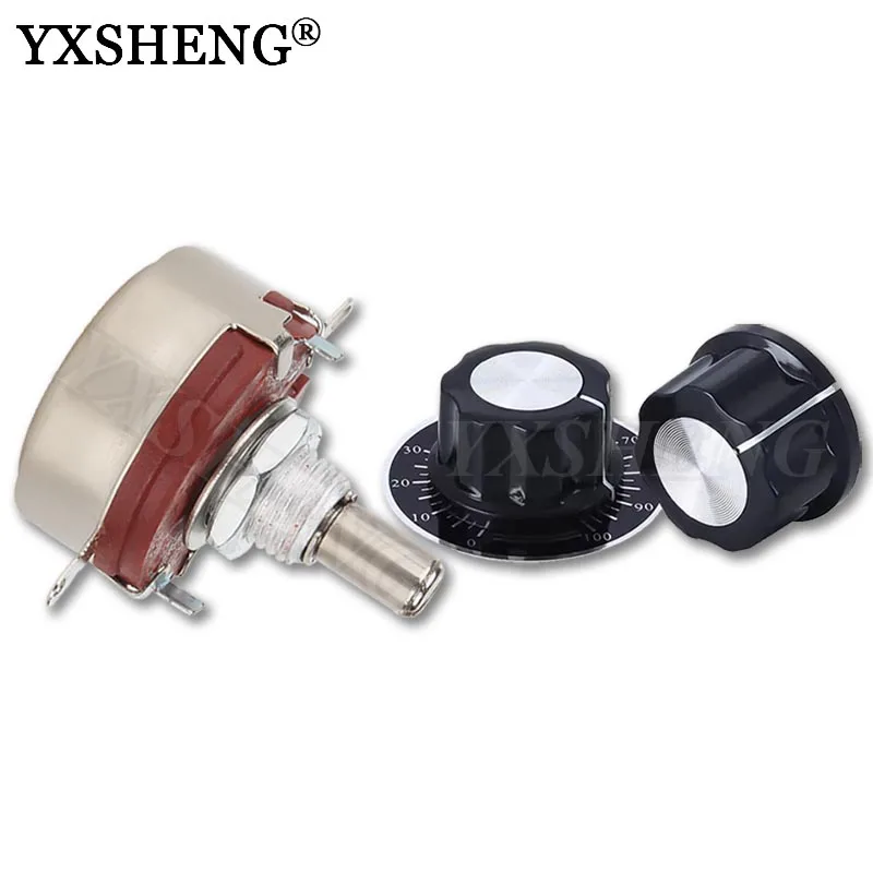 

1Set=PCS WTH118 DIY Kit Parts 2W 1A Potentiometer 1K 2.2K 4.7K 10K 22K 47K 100K 470K 1M MF-A03 +WHT118 +0-100 Scale WTH118 Knob