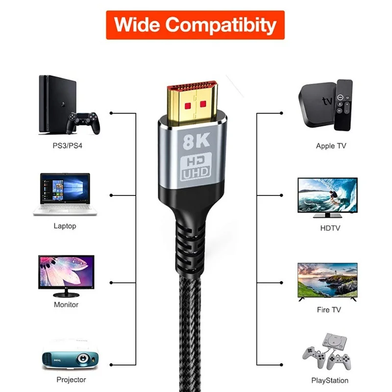 HDMI-Compatible Cable for Xiaomi Mi Box 48Gbps Digital PS5 PS4 8K 2.1 4K 2.0 Splitter 8K/60Hz Cables 2/3/5M |