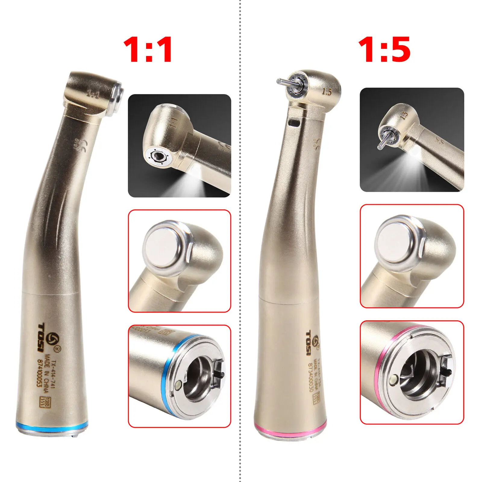 TOSI Dental 1:1 1:5 светодиодный оптоволоконный угловой наконечник подходит для NSK Sirona