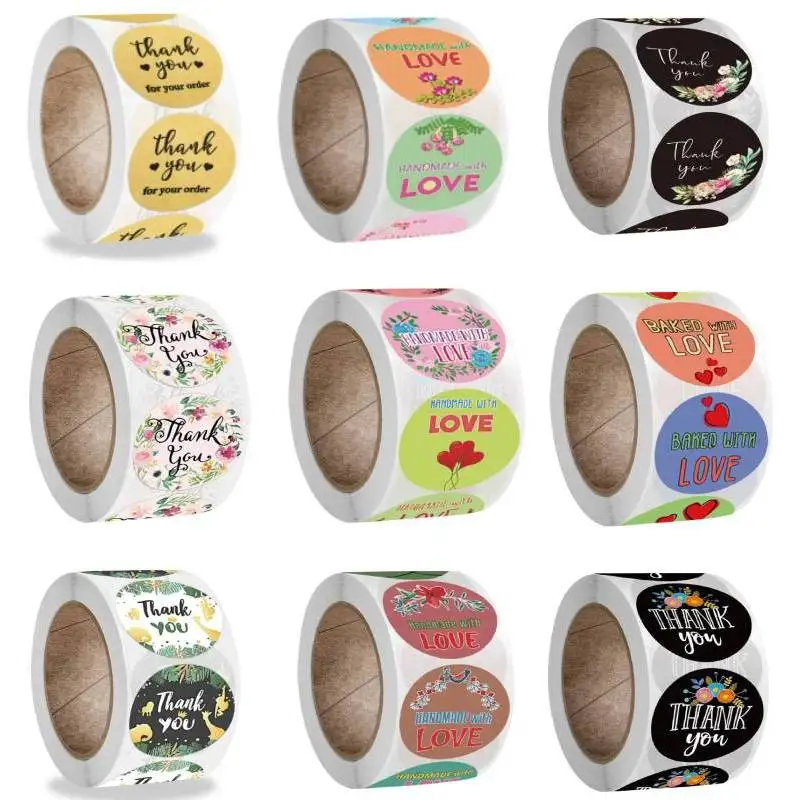 

About 500pcs Floral Thank You Stickers 1 Inch Round Seal Label Handmade Scrapbooking Envelope Stationery Sticker