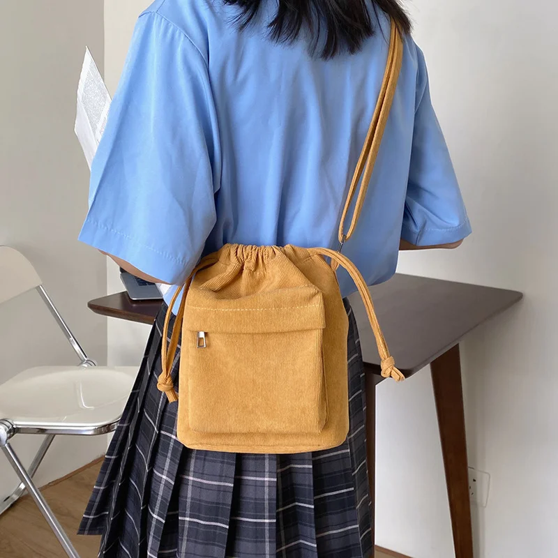 Fashion Luggage & Bags Women's Handbags Shoulder NEW Simple Retro Corduroy Drawstring Mini Casual Shopping Travel Bolsa Feminina