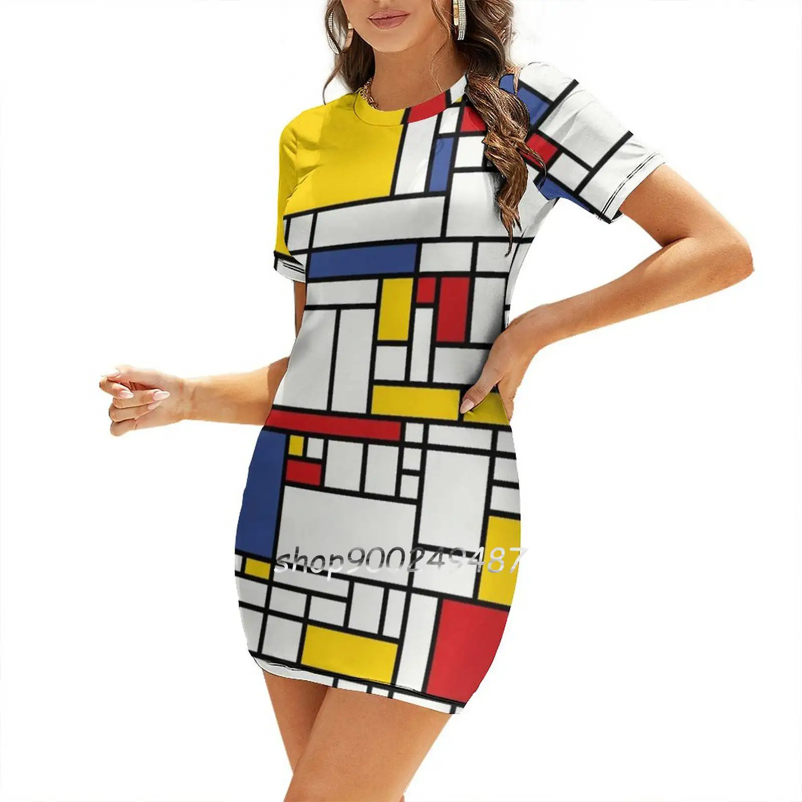 Фото Платье Piet Mondrian с квадратным вырезом, милые свободные платья с принтом, элегантное пляжное праздничное платье Piet Mondrian Piet Mondrian Art The №3
