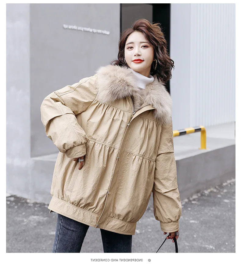 

2023 Real Leather Jacket Women Sheepskin Coat Female 90% White Duck Down Jackets Fox Fur Collar Winter Parkas Femme Veste