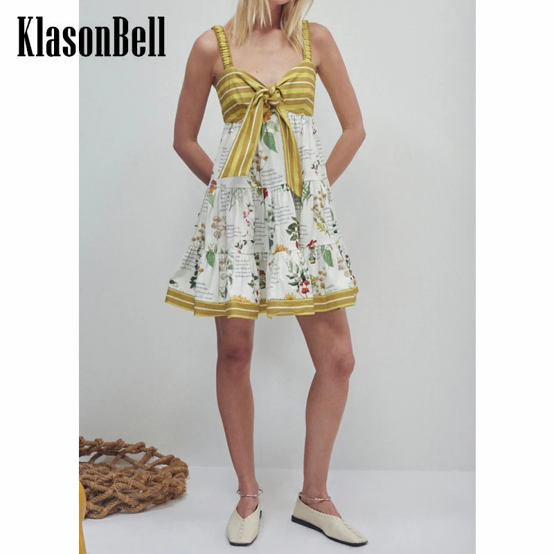 

6.6 KlasonBell Vintage Holiday Bow Decoration Print Suspender Mini Dress Women