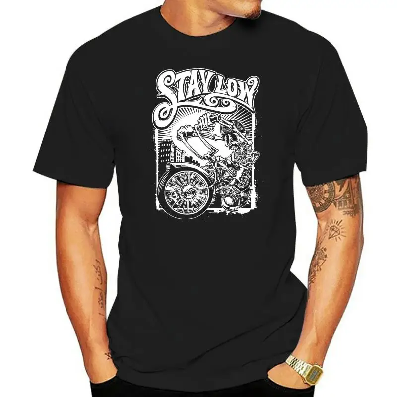 Stay Low T-Shirt Mens S-3Xl Graffiti Biker Rider Lowrider Skeleton Skater Fashion Classic Style Tee Shirt