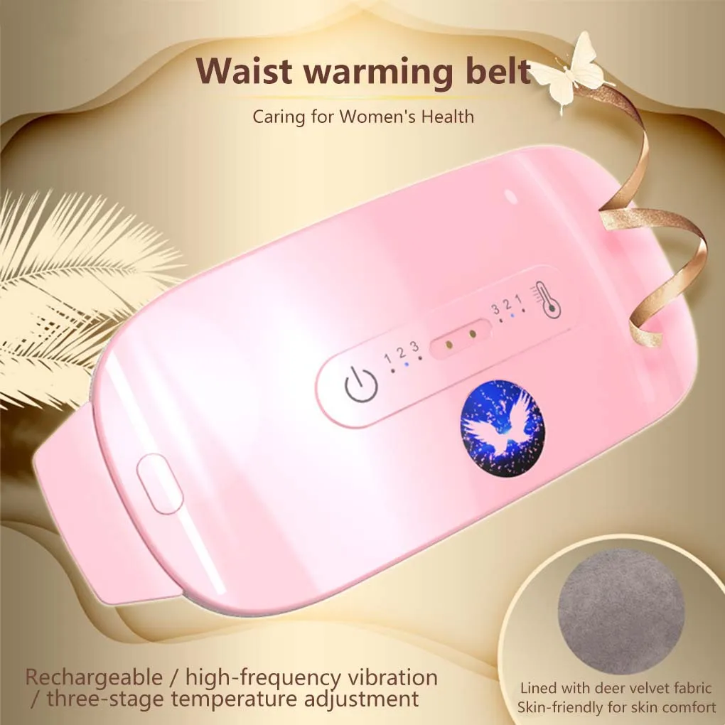 

Menstrual Period Abdominal Heated Waist Belt Home Office Hotel Portable Belly Vibration Massager Rechargeable White