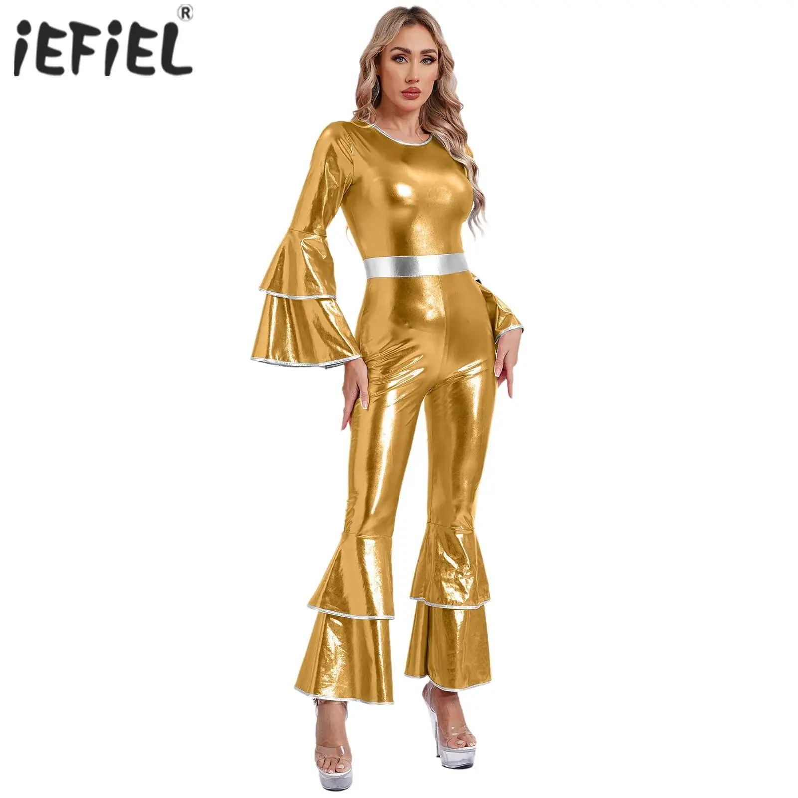 Женский блестящий комбинезон в стиле хиппи