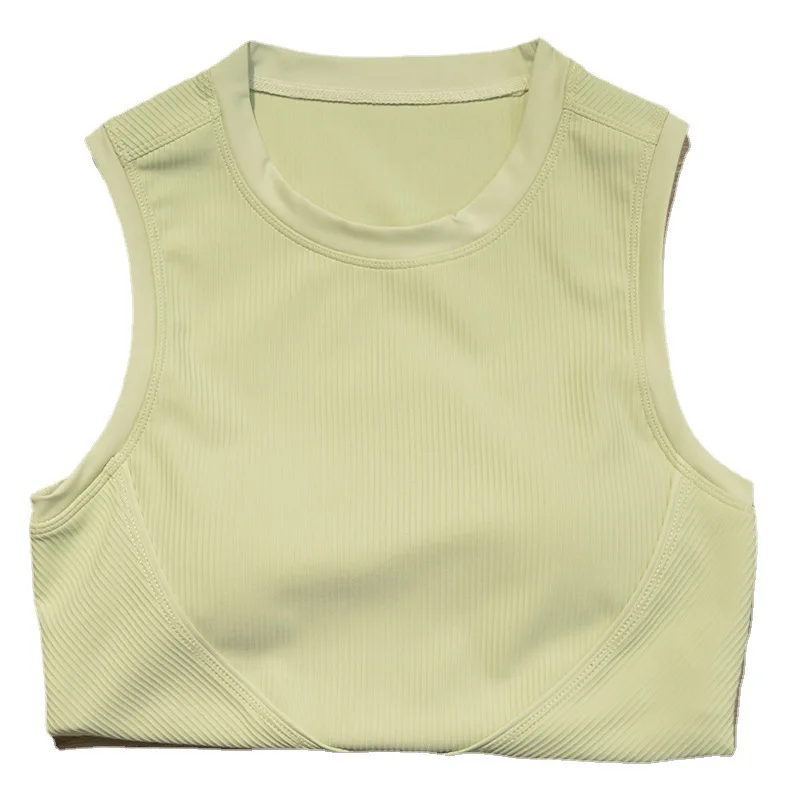 Lulusolid Yoga Vest Ribbed Stretchy Padded Sport Bra Women Fitness Sleeveless Breathable Athletic Shirts Gym Running Active Wear