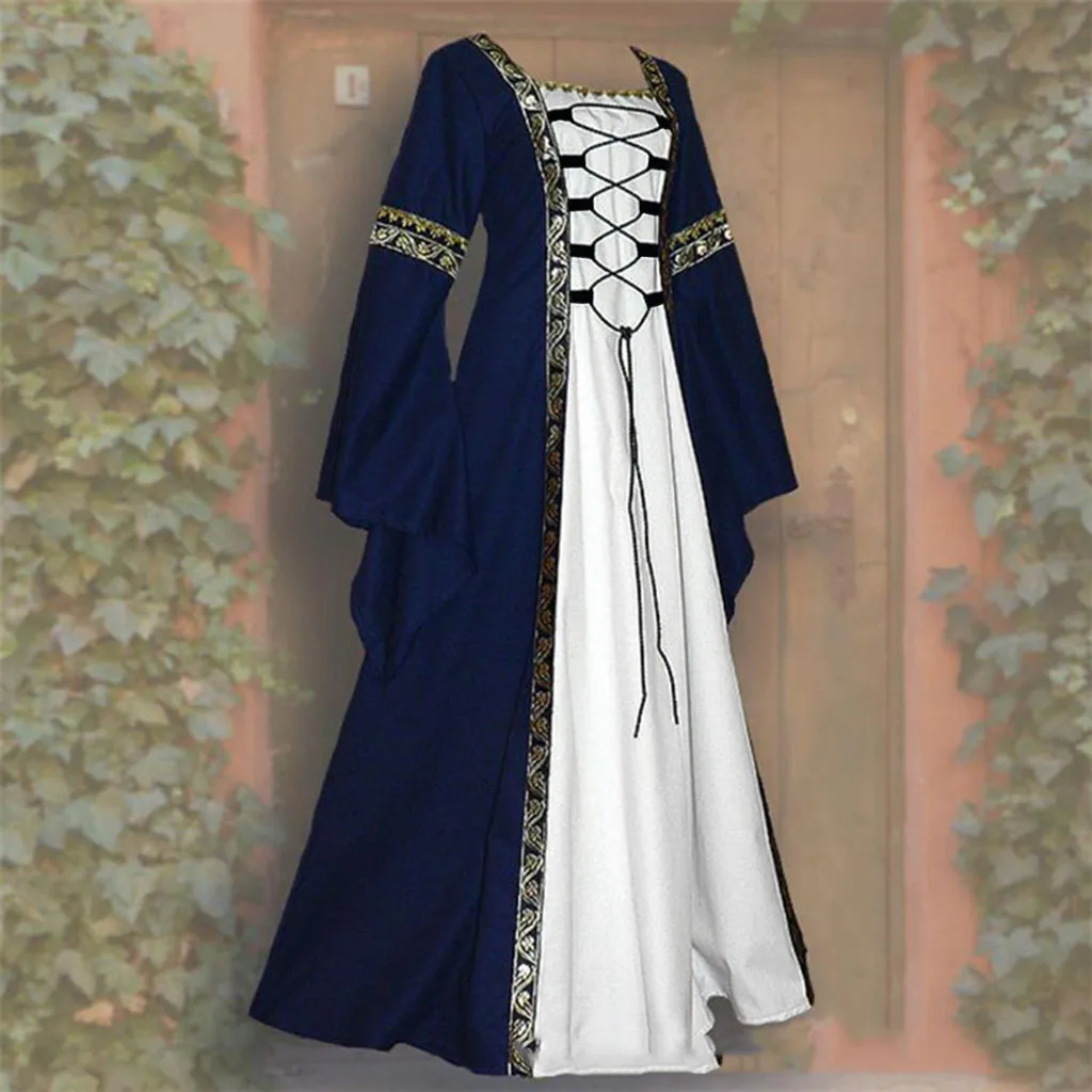 

Женское винтажное платье для косплея, элегантное платье до пола в средневековом стиле, Кружевное платье макси в стиле эпохи Возрождения и готики, платье оверсайз, 2022