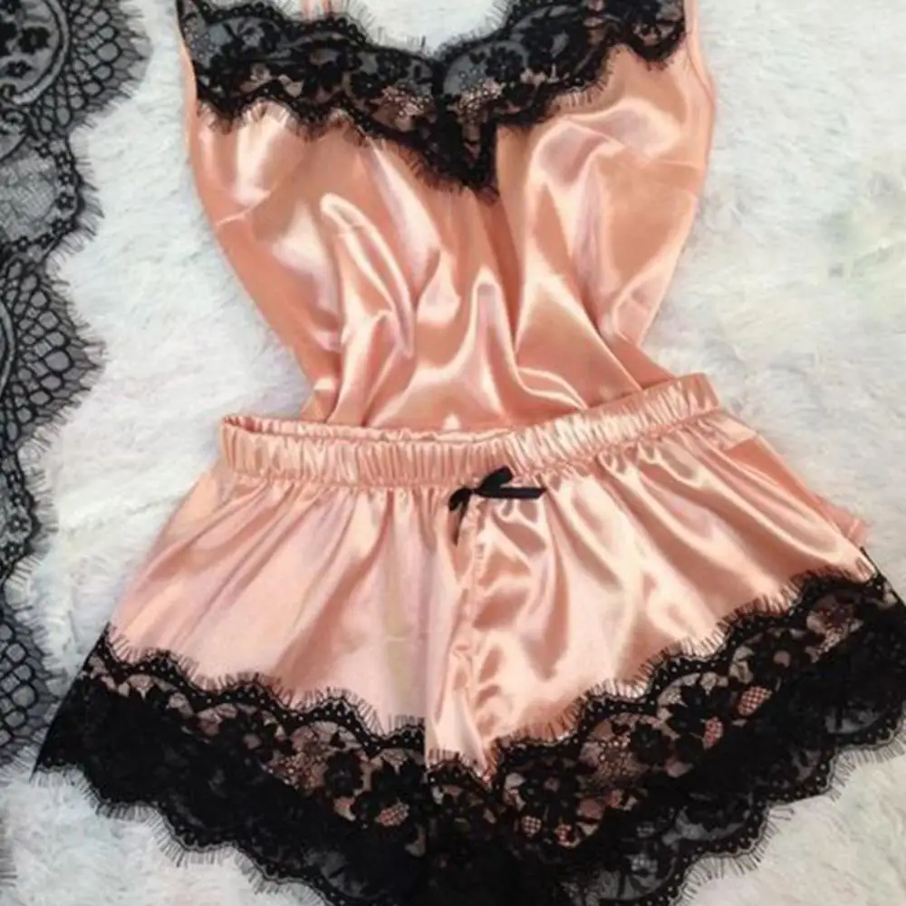 

Сексуальные кружевные атласные пижамные комплекты, женские шелковистые бархатные кружевные майки на бретельках, шорты, одежда для сна, одежда для сна