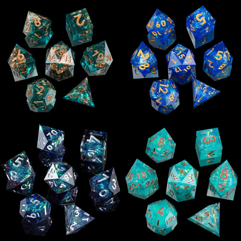 

MINI PLANET Blue Series DND Dice Sets Polyhedral Resin Dice With Sharp Edges RPG MTG Board Games Unique Handmade Design Dice Set