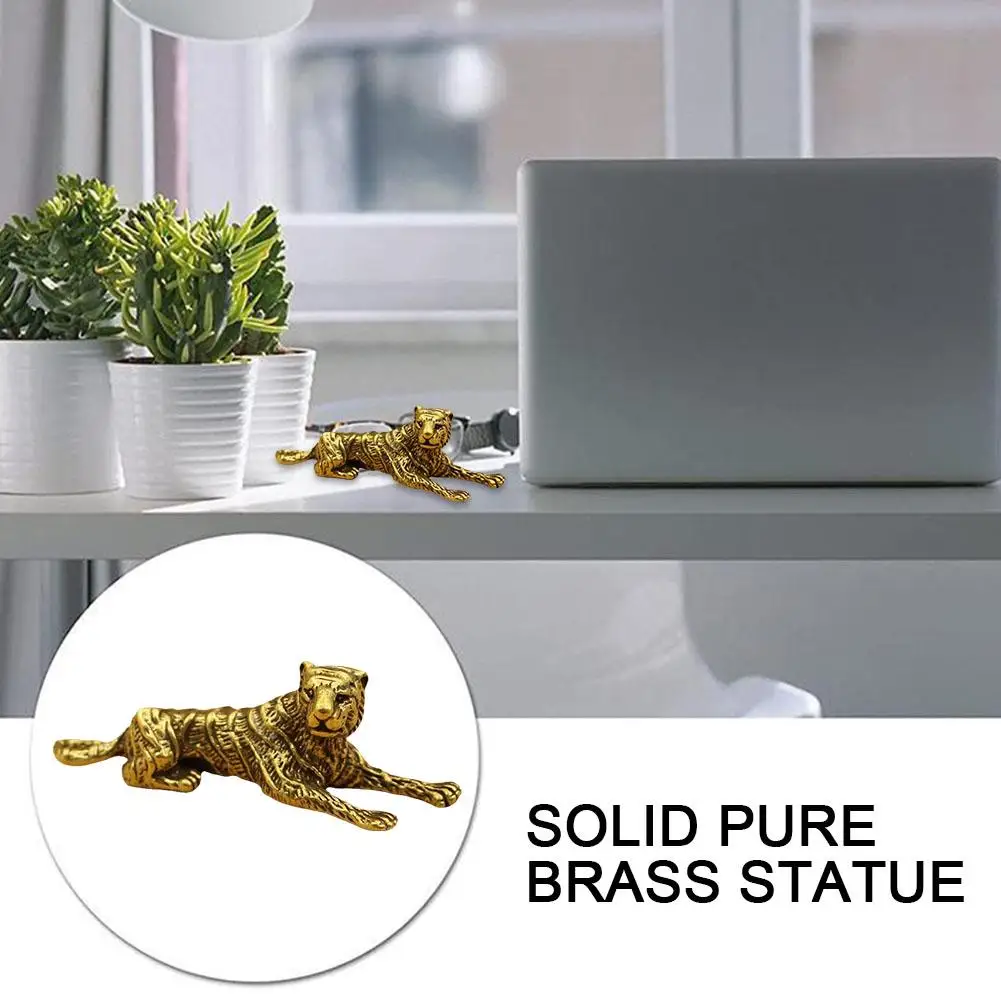 Миниатюрная статуя из твердой латуни с тигром, украшения, поделки, китайское украшение, модель для дома и офиса, фигурки, стол, Зодиак, культура чая, тигр A5N3