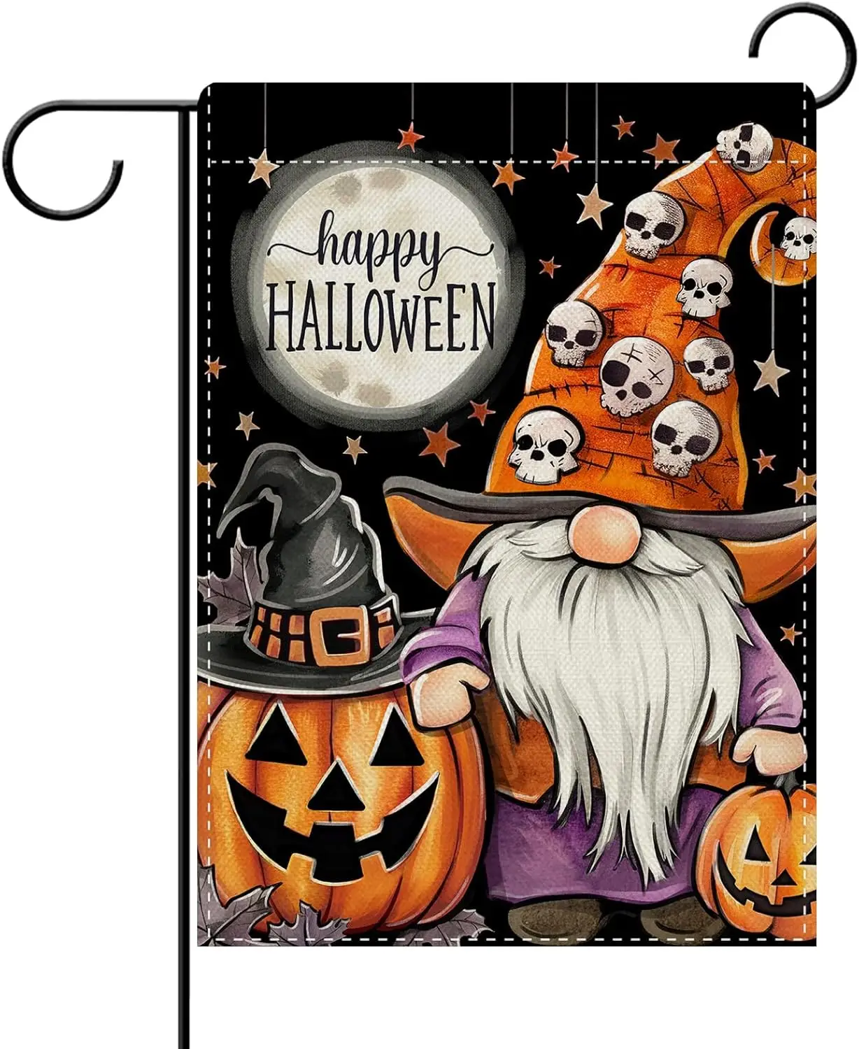 Фото Декоративный садовый флаг Dyrenson Happy Halloween Gnome, забавный флаг с тыквой-фонарем и черепом для украшения двора и дома, Moon UUN №1