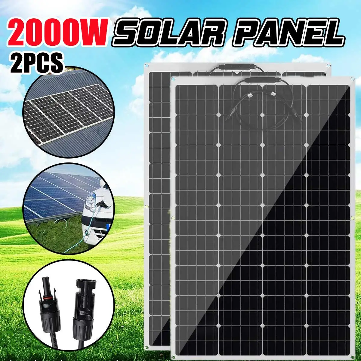 

2000W Solar Panel 18V PET Flexible Solar System Solar Panel Kit Complete RV Car Battery Solar Charger For Home Outdoor RV
