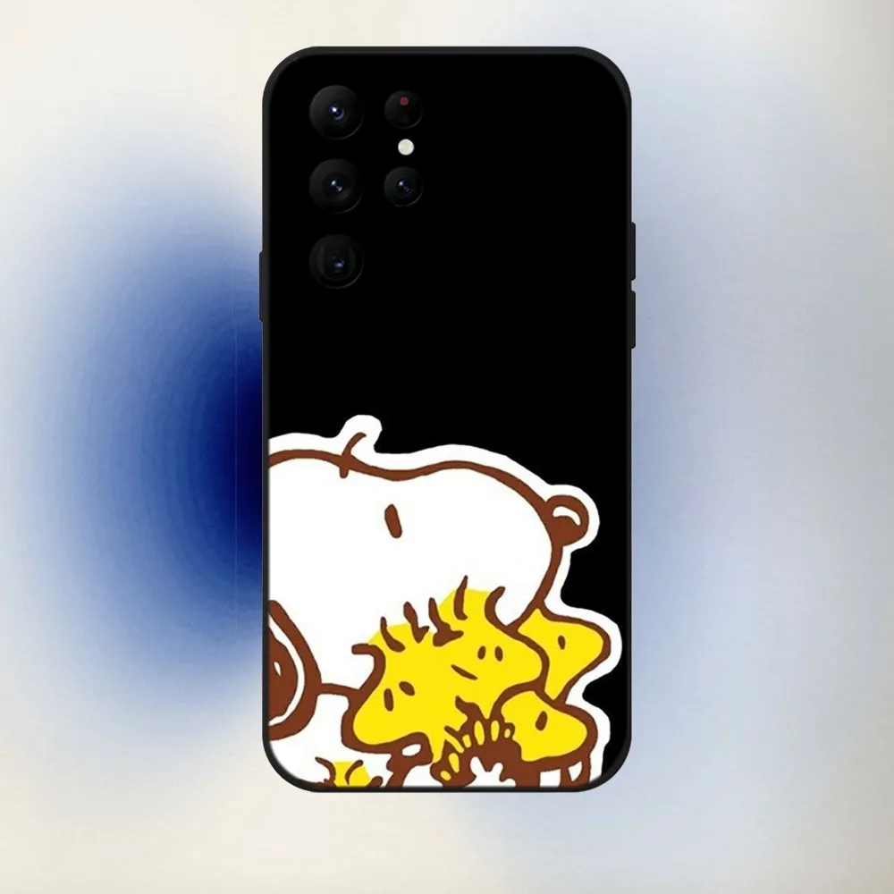 Чехол для телефона с рисунком собаки S-SnoopyS-S Samsung S24 23 22 30 21 10 9 Ultra Plus Lite FE 5G черный