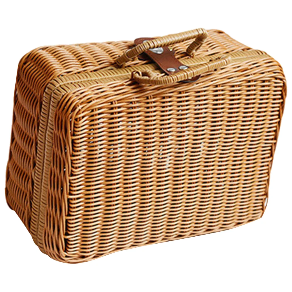 

Woven Box Handwoven Wicker Basket Rustic Storage Clothes Container Tote Bins Lid