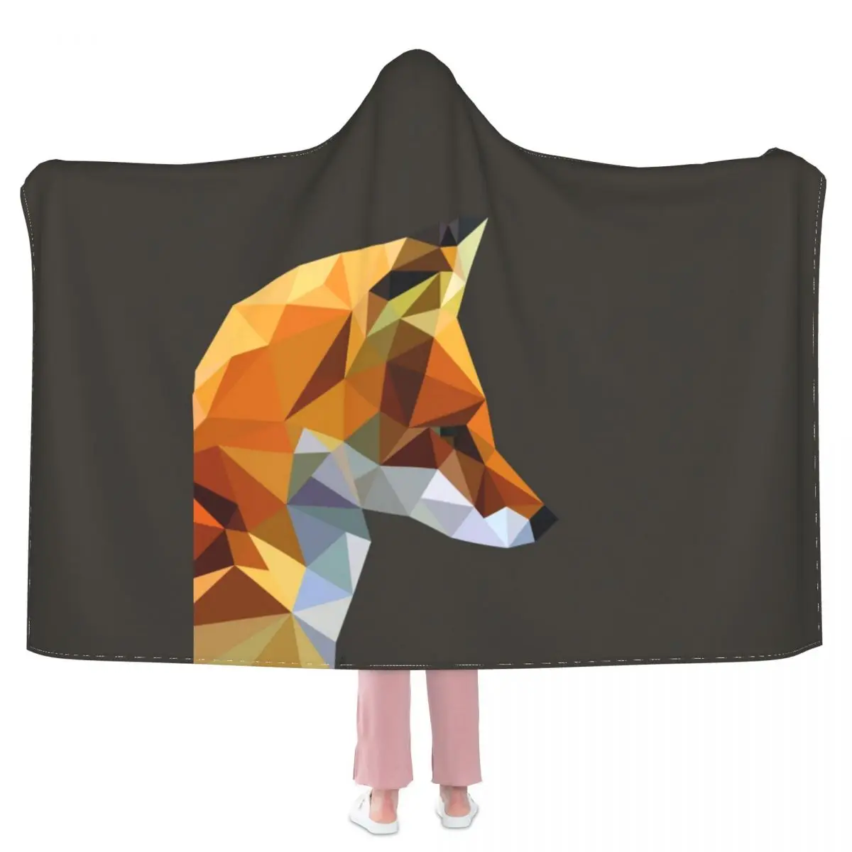 

LP Fox 153 одеяло с геометрическим принтом зимнее мягкое одеяло с капюшоном Дешевое пушистое флисовое покрывало