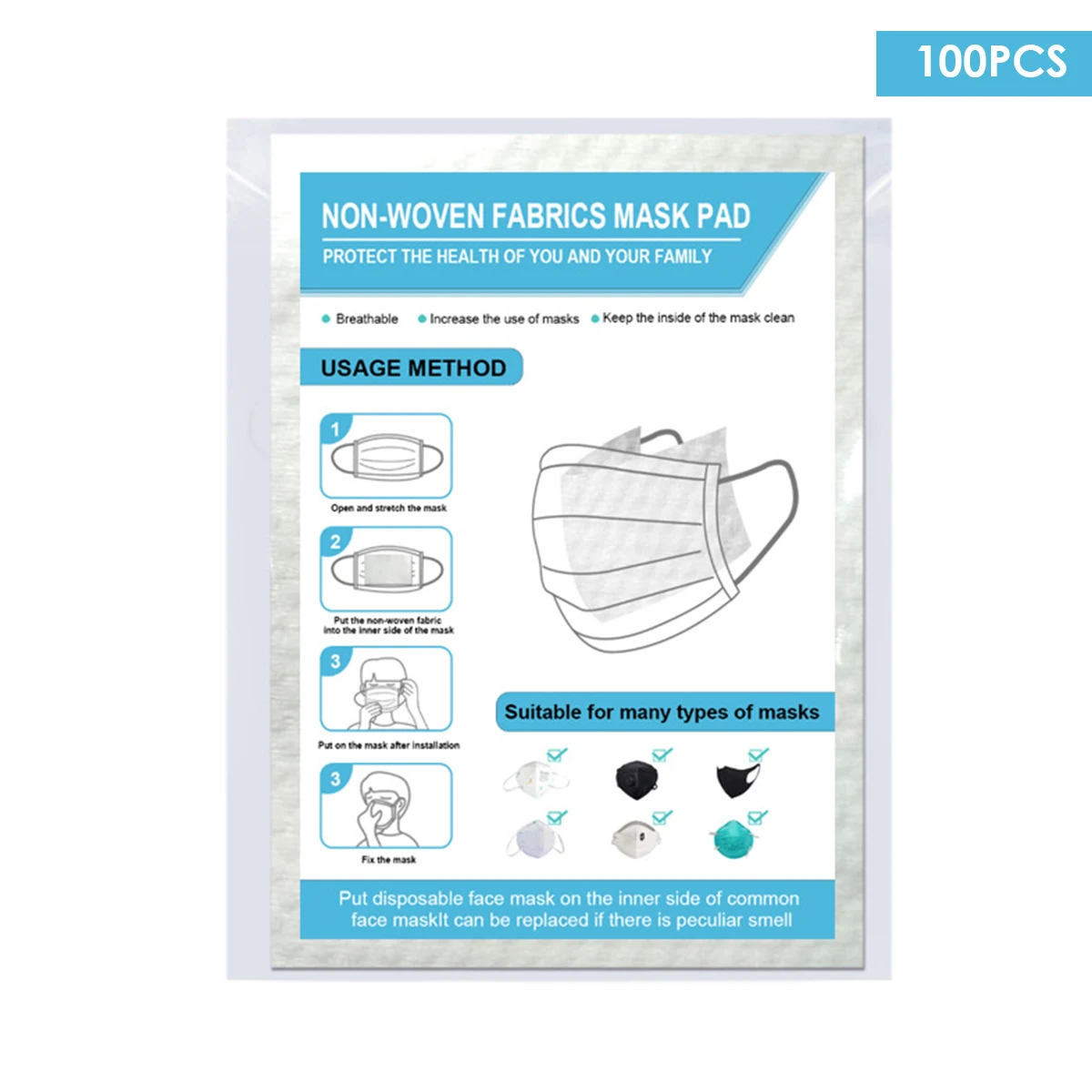 

100pcs Disposable Replacement Non-woven Fabric Pad Liner Pad for Face Mask