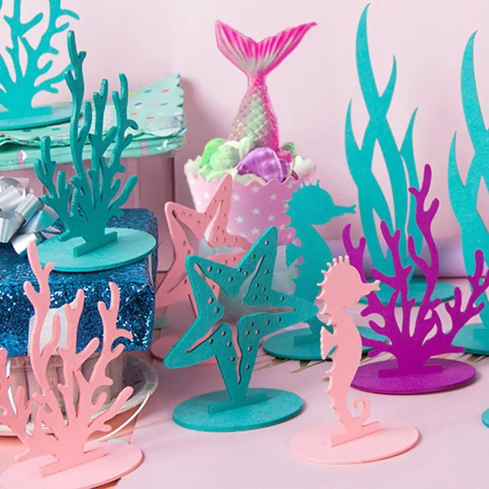 

5pcs Little Mermaid Theme Party Decorations Diy Felt Sea Birthday Table The Ornament Girl Supplies Shower Coral Under Party A9t3