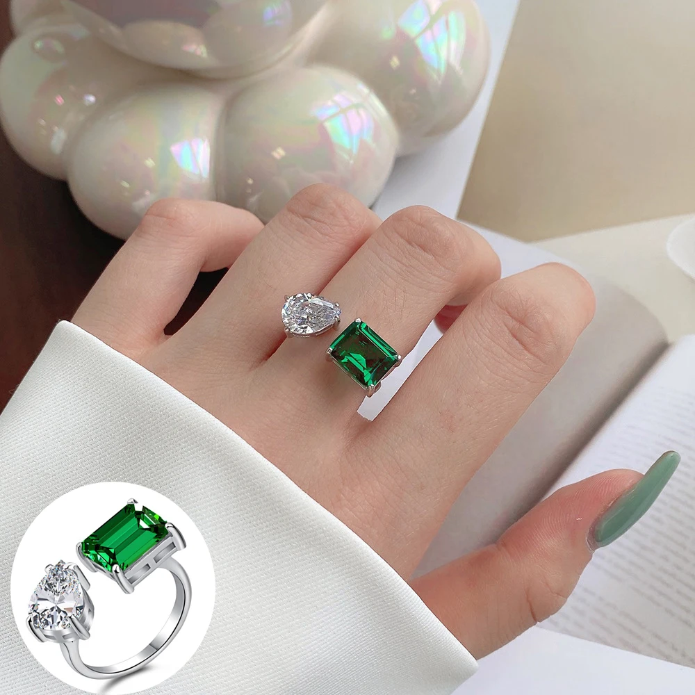 

Green Water Drop Classic Style Women Open Ring Luxury Wedding Zirconia Bridal Jewelry Shell Beads Gold Women Ring Free Shipping