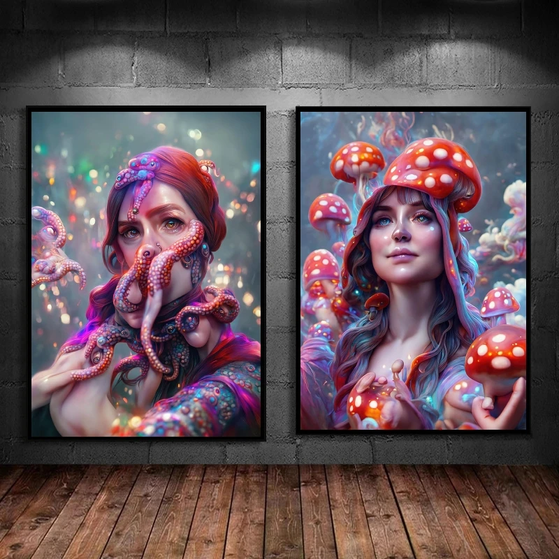 

Canvas Printing Mushroom girl Modern Home Gifts Modular Painting Kid Action Figures High Quality Art Poster Toys
