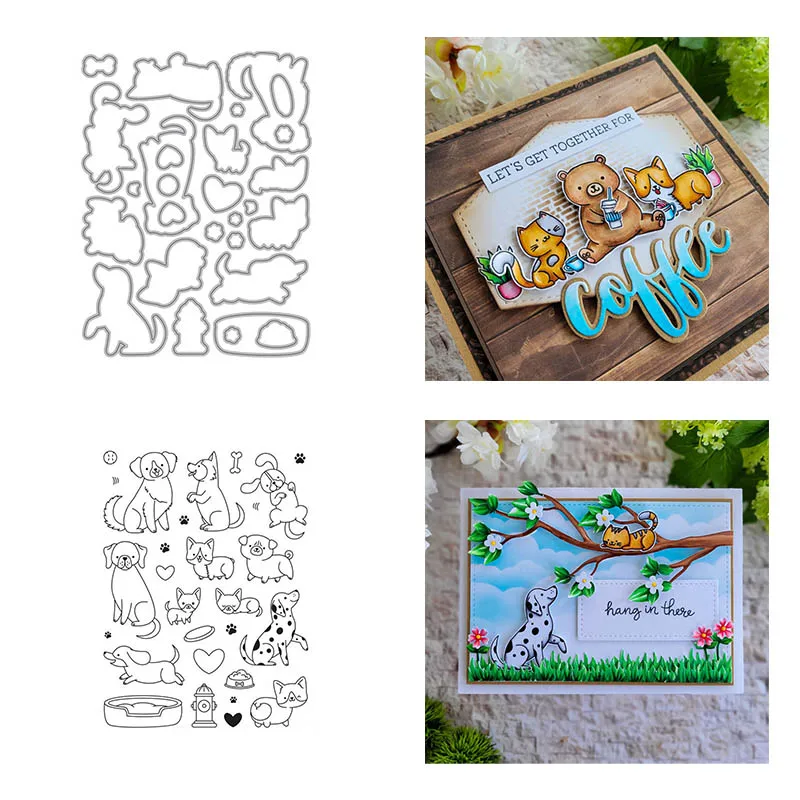 

Different Lovely Dogs Heart Paws Cutting Dies Match Clear Stamp Decoration Craft Scrapbooking DIY Album Making Packing New 2022