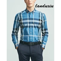 2022 new high quality men shirts slim fit silk dress shirt spring long sleeve casual plaid shirts landuxiu