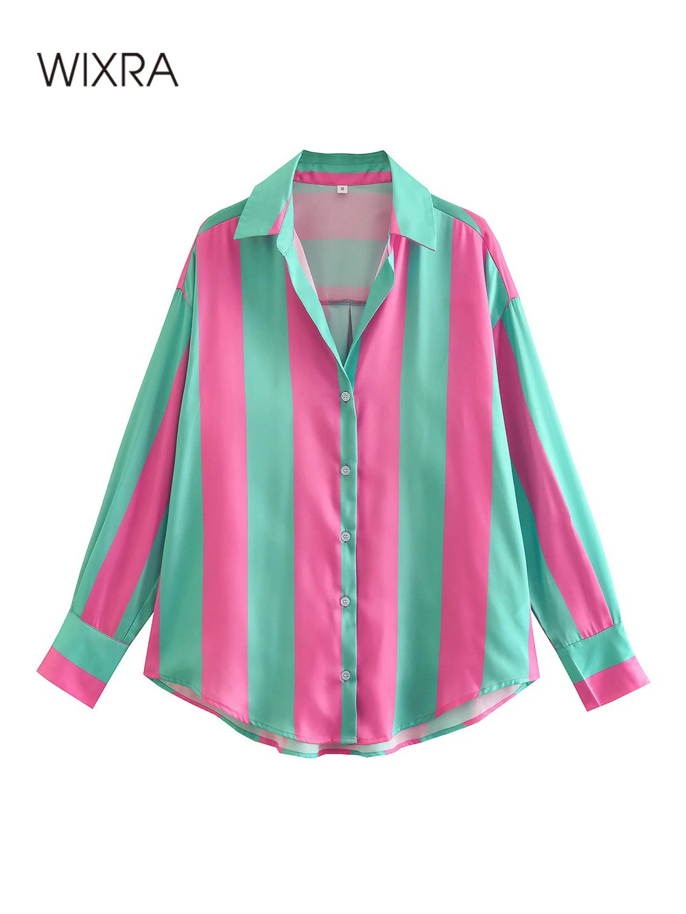 

Wixra Women Blouse Striped Turn-Down Collar Single Breasted Shirts High Street Spring Summer Casual Clothes