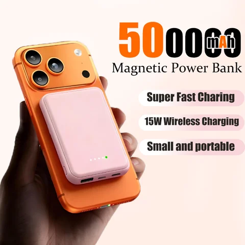 Магнитный внешний аккумулятор Power Bank 500000 мАч, беспроводная сверхбыстрая зарядка, портативное внешнее зарядное устройство для iPhone Samsung