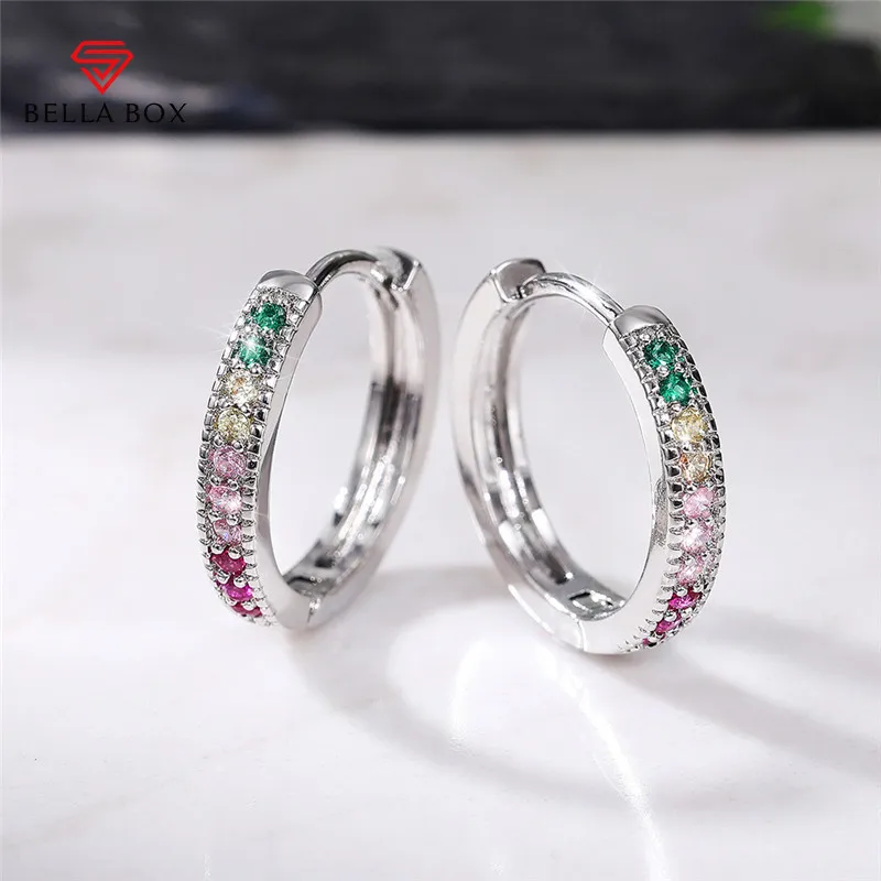 

Bella Box Rainbow CZ Hoop Earrings For Women Multicolored Round Cubic Zirconia Fashion Earrings Cute Girl Gift Trendy Jewelry