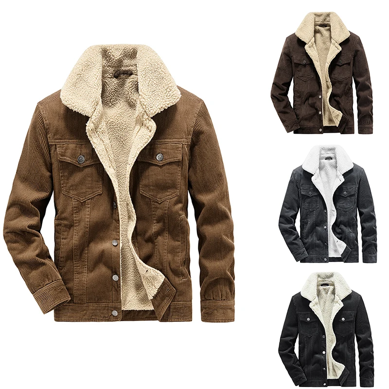 

2023 Winter Men's Corduroy Jacket With Plush Thickened Cotton Men Coat Retro Work Clothes Casual Warm High Quality Men's Jacket
