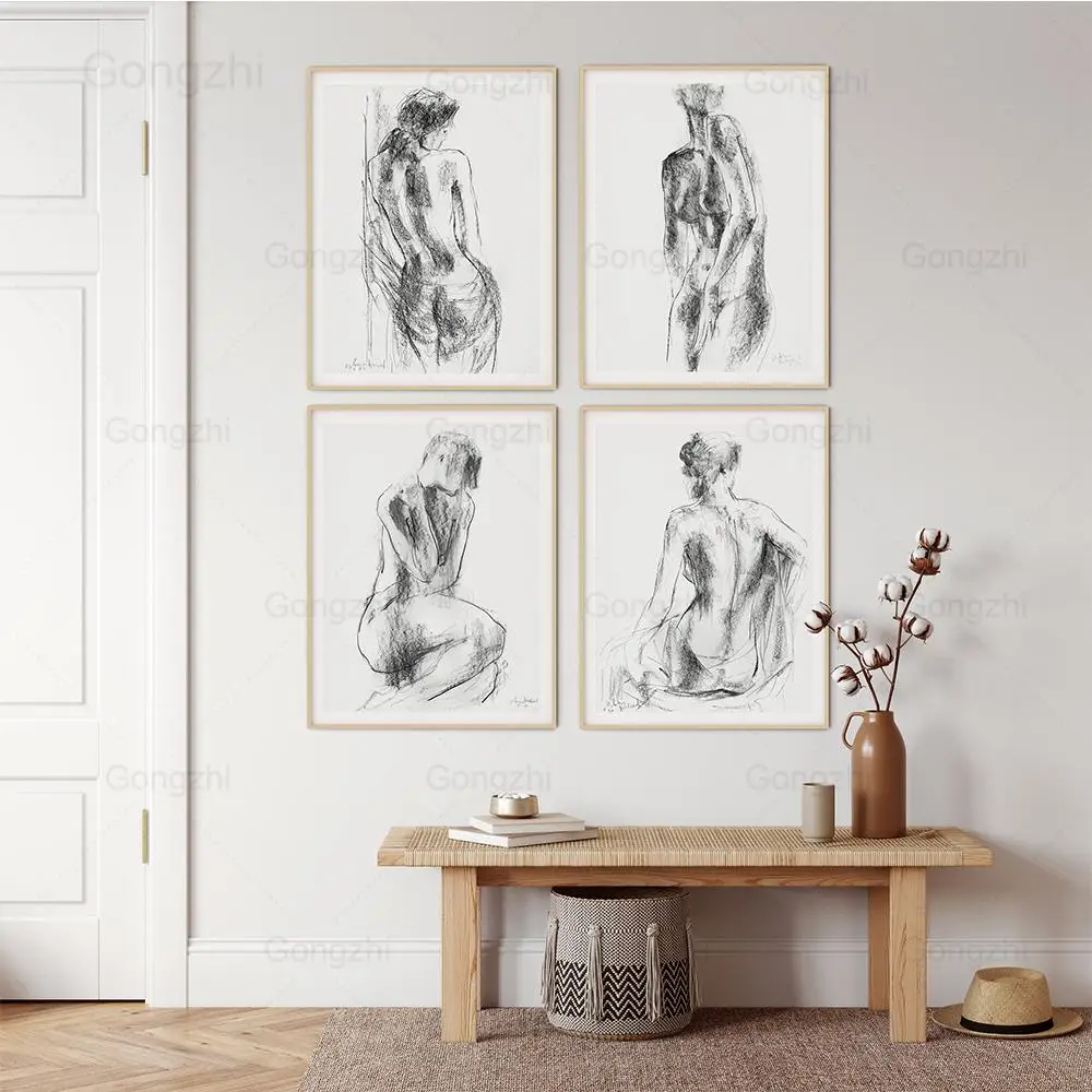 

Abstract Sexy Woman Nude Girl Poster Couple Body Sketch Picture Minimalist Canvas Painting Modern Home Decor Bedroom Living Room