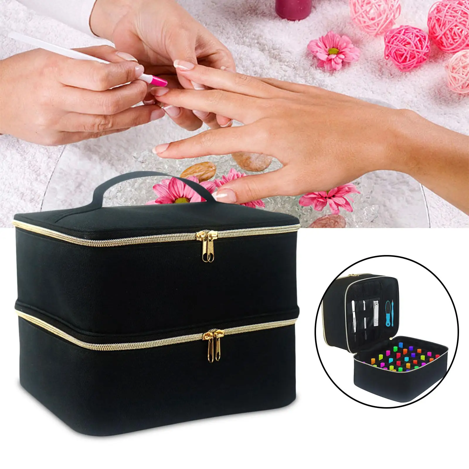 

Nail Polish Carrying Case Cosmetic Organizer Travel Storage Case for Holds 30 Bottles (15ml/0.5 fl.oz), Manicure Accessories